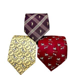 3  Silk Neckties  Polo Club +Other Brown-Red-Yellow  Striped Polo Horses (66